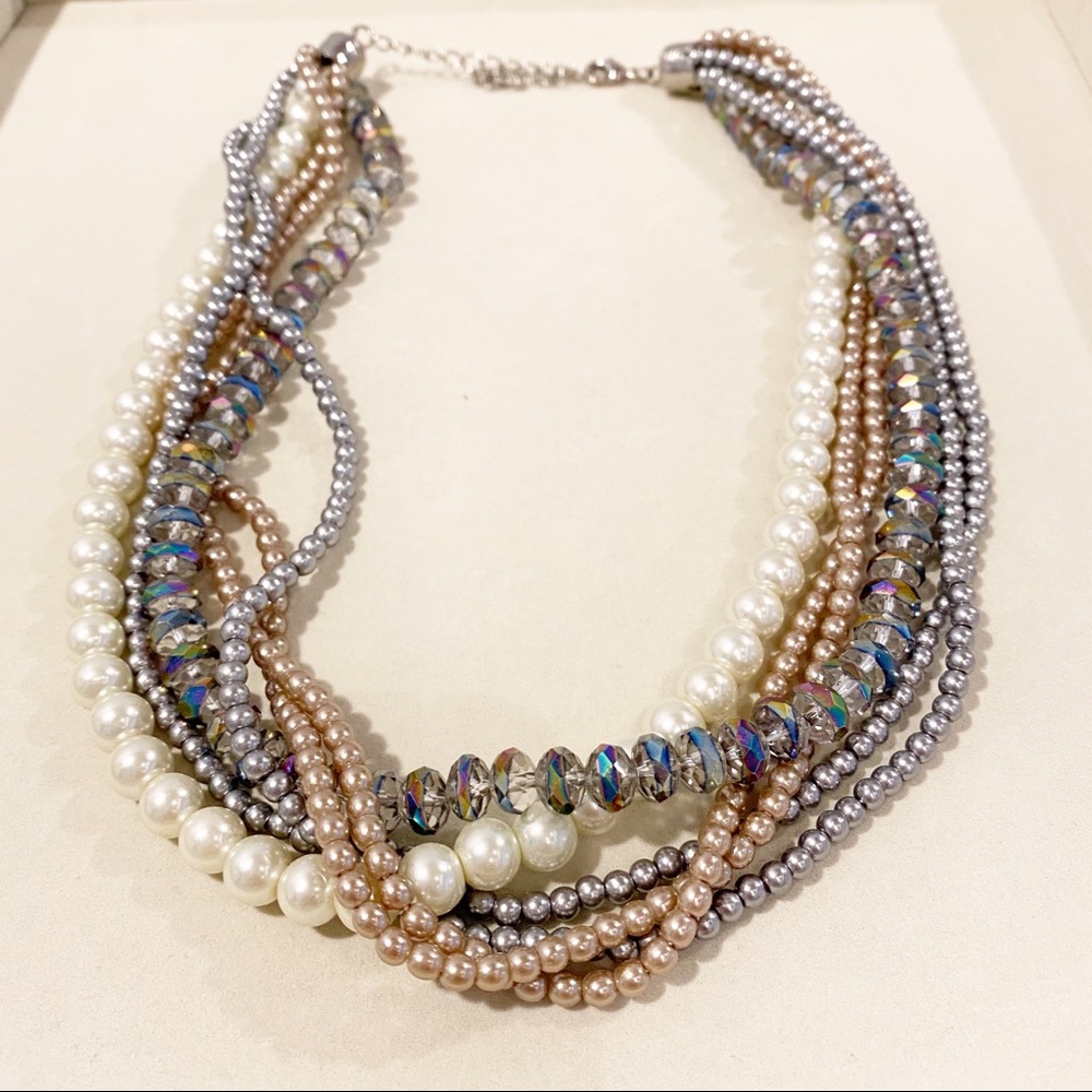 Pink and Blue Faux Pearl Bead Necklace